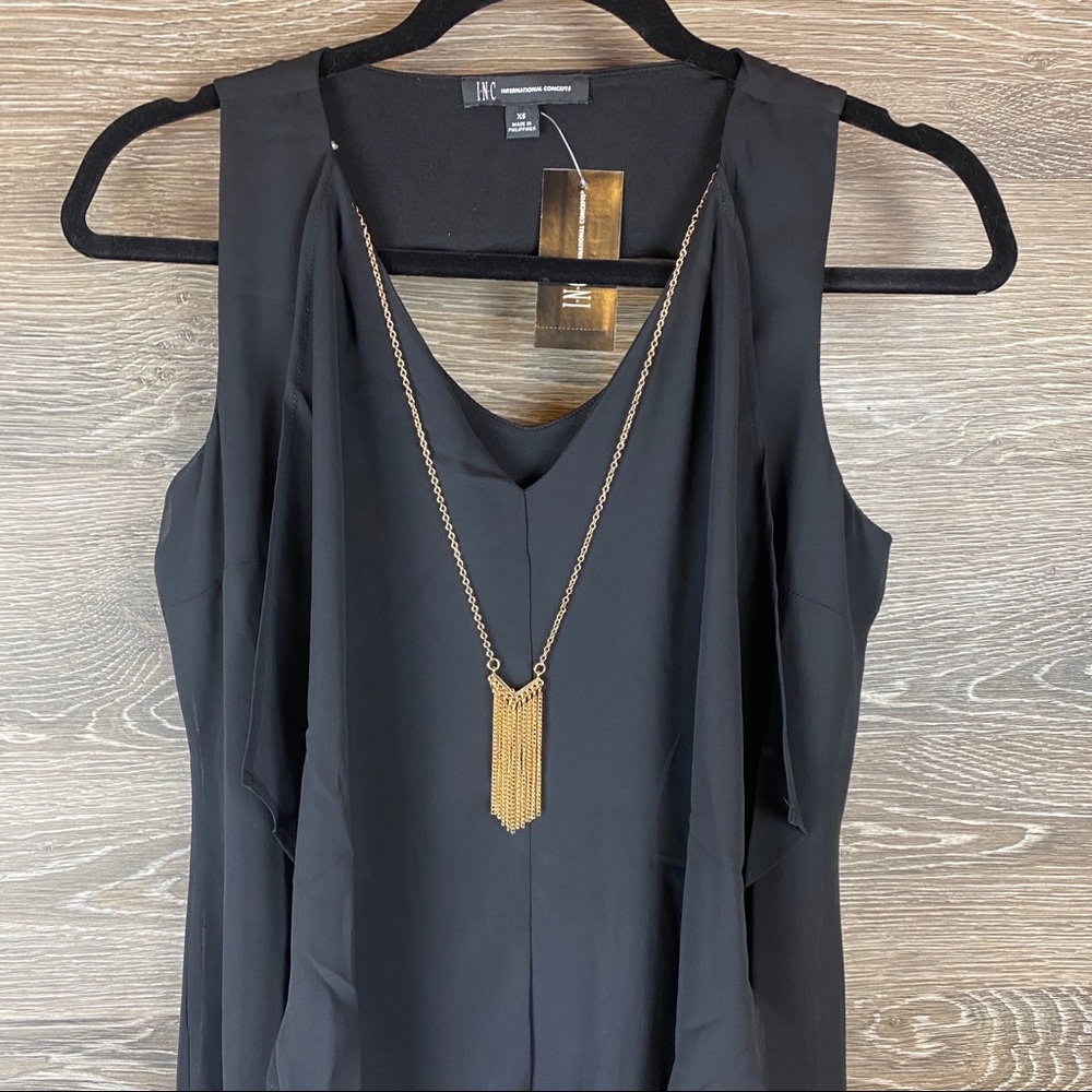 INC Ruffle Front Black dress with Necklace NWT - Picture 2 of 7